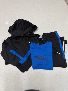 Puma Black & Royal Blue Kids 3-Piece Hoodie, Tee & Joggers Set